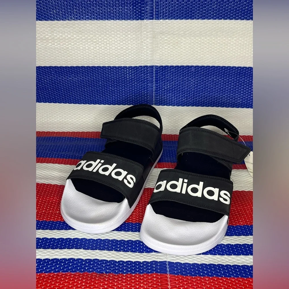 Women’s - Adidas Adilette Sandals Black/White Size 8 Summer Velcro Shoes NWT - Picture 9 of 14